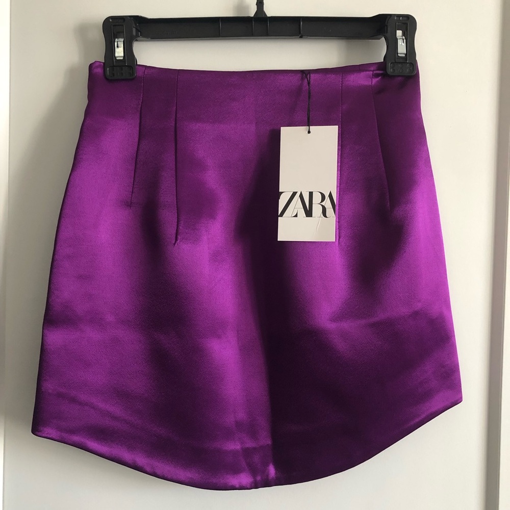 ZARA Purple Satin Effect Mini Skirt Small High Waisted Skirt NWT - Picture 12 of 13
